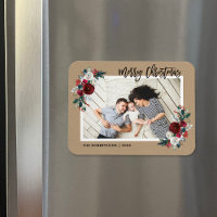 Holiday Floral Christmas Photo Magnet