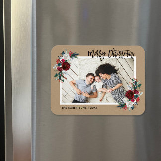 Holiday Floral Christmas Photo Magnet