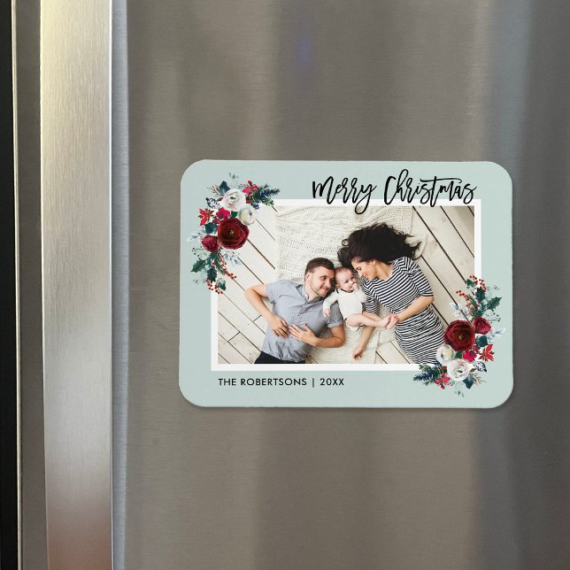 Holiday Floral Christmas Photo Magnet (Creator Uploaded)