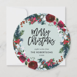Holiday Floral Christmas Wreath Circle Photo Card