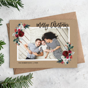 Holiday Floral Magnetic Christmas Photo Card