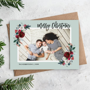 Holiday Floral Magnetic Christmas Photo Card