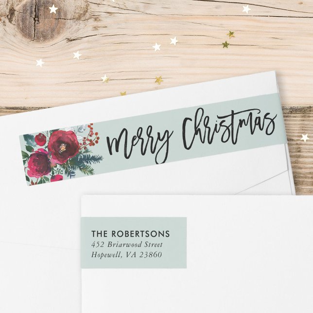 Holiday Floral Merry Christmas Wrap Around Label (Creator Uploaded)