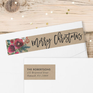 Holiday Floral Merry Christmas Wrap Around Label