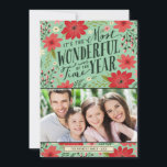 Holiday Floral Photo Card<br><div class="desc">Elegant modern holiday photo card features a whimsical typography design that says It's the Most Wonderful Time of the Year, surrounded by a colourful illustrated floral border. Personalise with your family photo and add your name and the year or other custom text. Click Customise It to change text font and...</div>