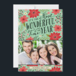 Holiday Floral Photo Card<br><div class="desc">Elegant modern holiday photo card features a whimsical typography design that says It's the Most Wonderful Time of the Year, surrounded by a colourful illustrated floral border. Personalise with your family photo and add your name and the year or other custom text. Click Customise It to change text font and...</div>