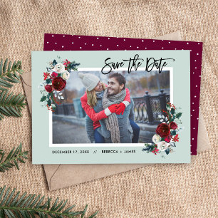 Holiday Floral Save the Date Photo Card