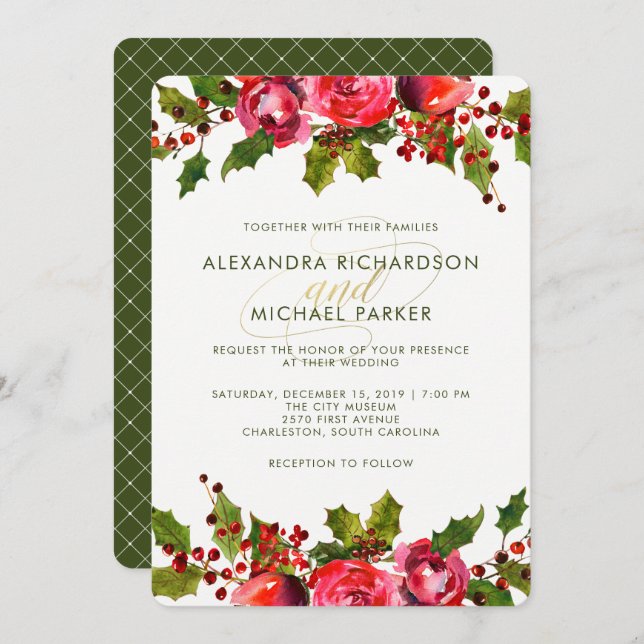 Holiday Floral Wedding Invitation (Front/Back)
