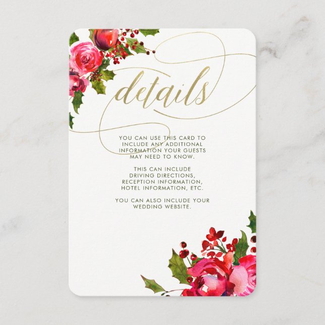 Holiday Floral Wedding | Wedding Guest Information Enclosure Card (Front)