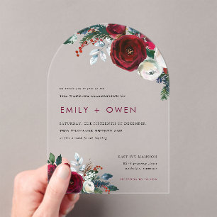 Holiday Floral Winter Wedding Acrylic Invitations