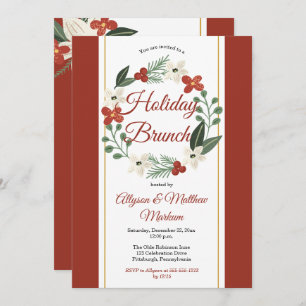 Holiday Floral Wreath Christmas Holiday Brunch Invitation