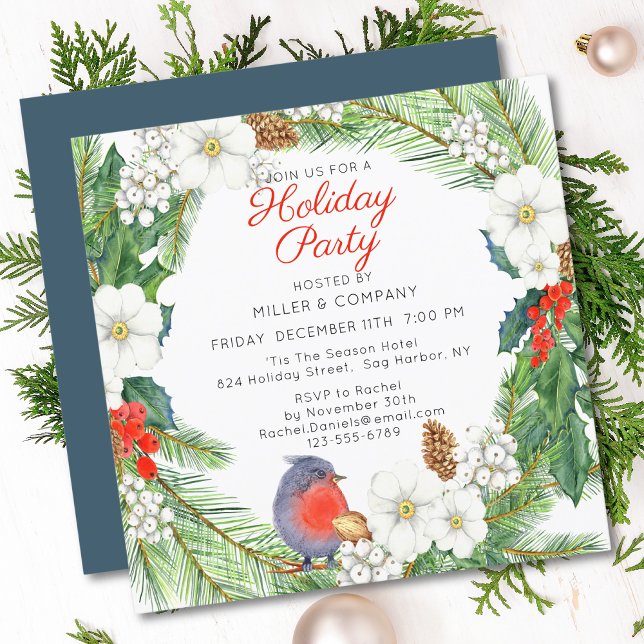 Holiday Floral Wreath Corporate Christmas Party Invitation (Creator Uploaded)