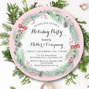 Holiday Floral Wreath Corporate Christmas Party Invitation