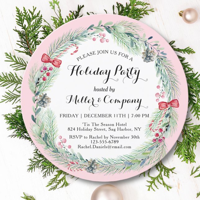Holiday Floral Wreath Corporate Christmas Party Invitation (Creator Uploaded)