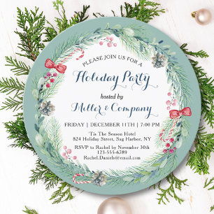 Holiday Floral Wreath Corporate Christmas Party Invitation