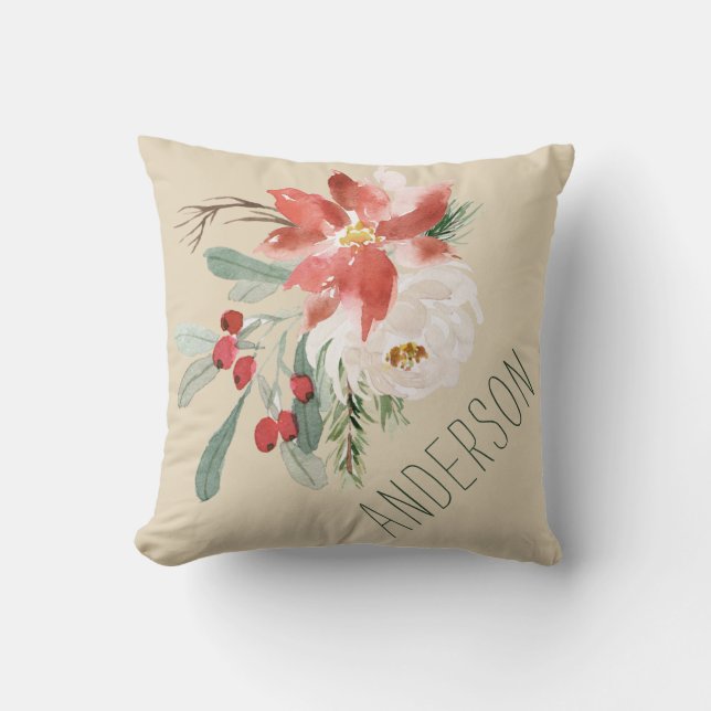 Holiday Flowers with Name Cushion (Front)