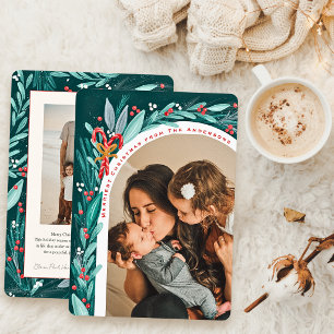 Holiday Foliage Candy Cane 2 Photo Christmas Card