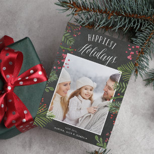 Holiday Foliage Chalkboard Photo Card