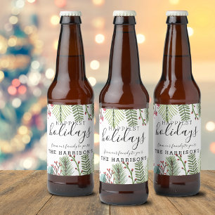 Holiday Foliage Christmas Personalised Beer Bottle Label