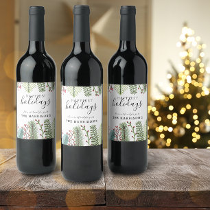 Holiday Foliage Christmas Personalised Wine Label