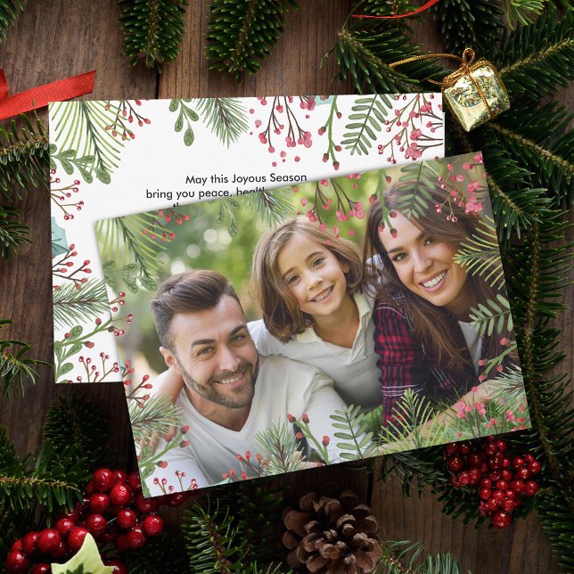 Holiday Foliage Christmas Photo Card (Winter Foliage Greenery Photo Holiday Card)