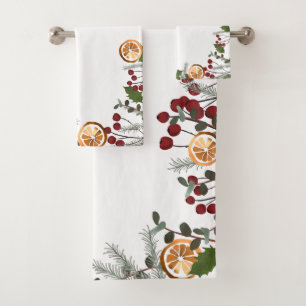Holiday Foliage Dried oranges pine Farmhouse Bath Towel Set