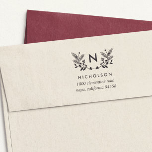 Holiday Foliage Monogram Return Address Self-inking Stamp