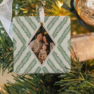 Holiday Foliage Quadrant Ivory and Green Ceramic Ornament