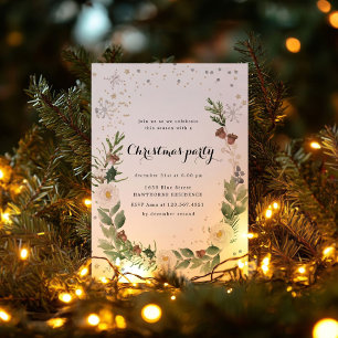Holiday Foliage Sparkle Christmas Party Invitation