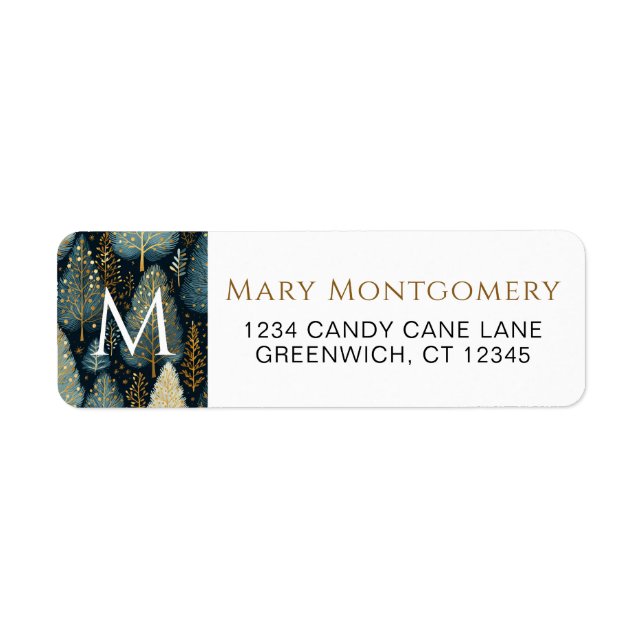 Holiday Forest Christmas Monogram Return Address Label (Front)