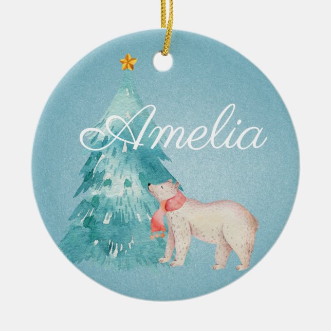 Holiday Forest Scene Personalised Ceramic Ornament (Front)