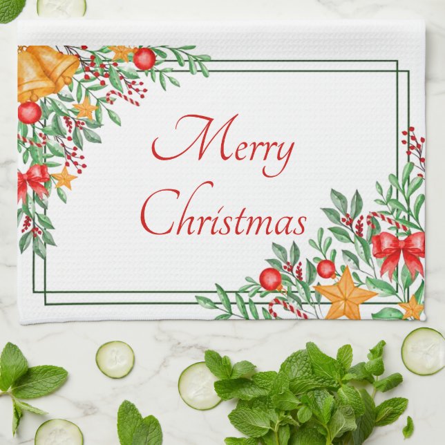 Holiday frame custom tea towel (Folded)
