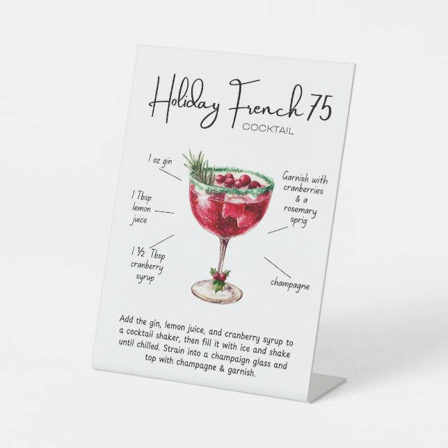 Holiday French 75 Cocktail Pedestal Sign (Front)