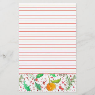 Holiday Fruit Clementines Cranberries Red Lined Stationery