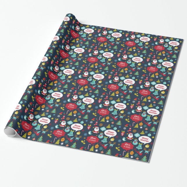 Holiday Fun Christmas Wrapping Paper in Navy (Unrolled)