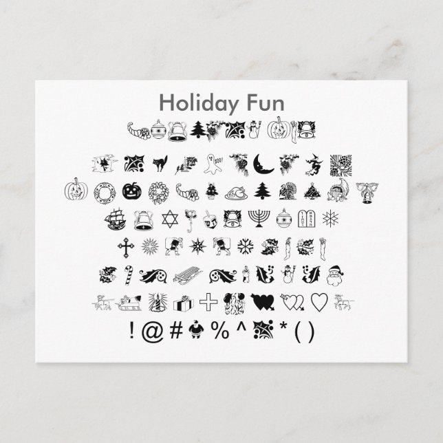 Holiday Fun - Zazzle Font Sampler Sheet with Guide Postcard (Front)