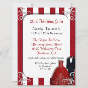 Holiday Gala Invitations in Red and Silver