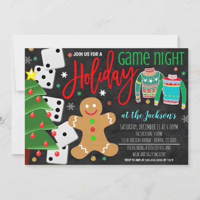 Holiday Game Night Party Invitation (Front)