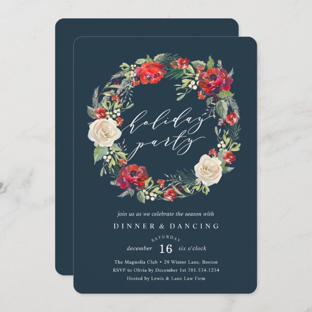 Holiday Garden Wreath Party Invitation (Front/Back)