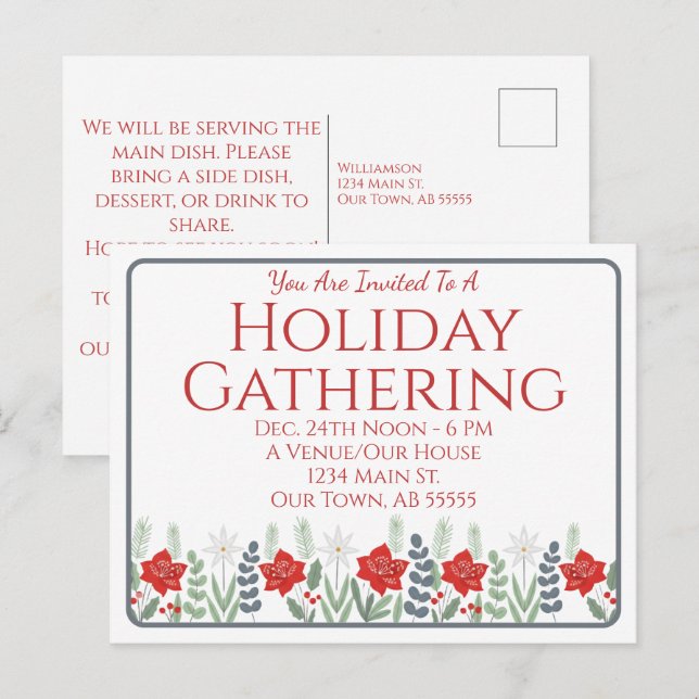 Holiday Gathering Potluck Christmas Party Postcard (Front/Back)