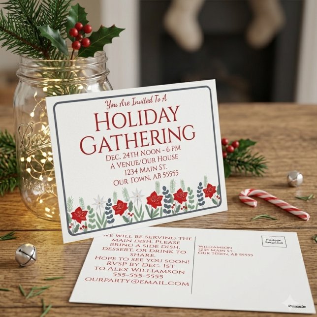 Holiday Gathering Potluck Christmas Party Postcard (Creator Uploaded)