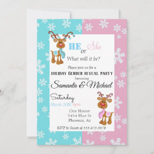 Holiday Gender Baby Reveal Party Reindeer Snow Invitation