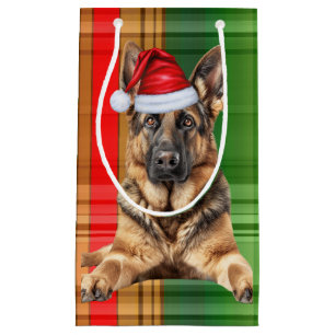 Holiday German Shepherd Dog and Plaid Christmas Small Gift Bag