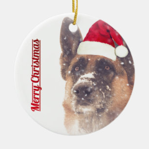 Holiday German Shepherd Photo Ceramic Ornament