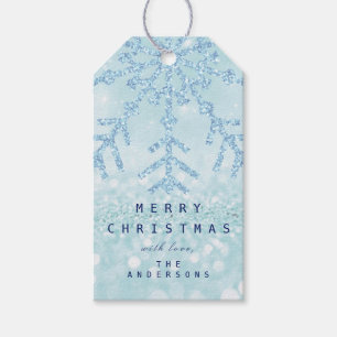 Holiday Gift Blue Snow Flakes Tiffany Ice Glitter Tags