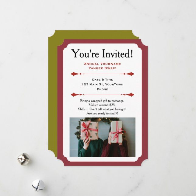 Holiday Gift Exchange Party Invitation (Front/Back In Situ)