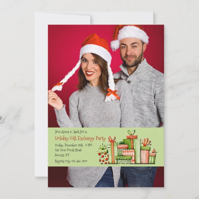 Holiday Gift Exchange Party Photo Invitation (Front)