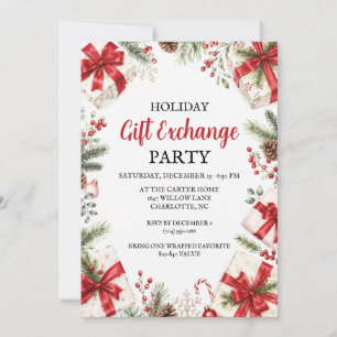 Holiday Gift Exchange Party Red Bow Christmas Invitation