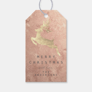 Holiday Gift Tag Copper Rose Gold Reindeer