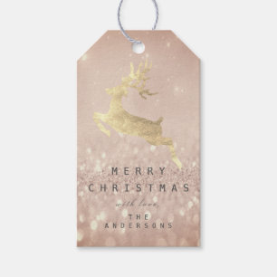 Holiday Gift Tag Grey Glitter Powder Gold Reindeer